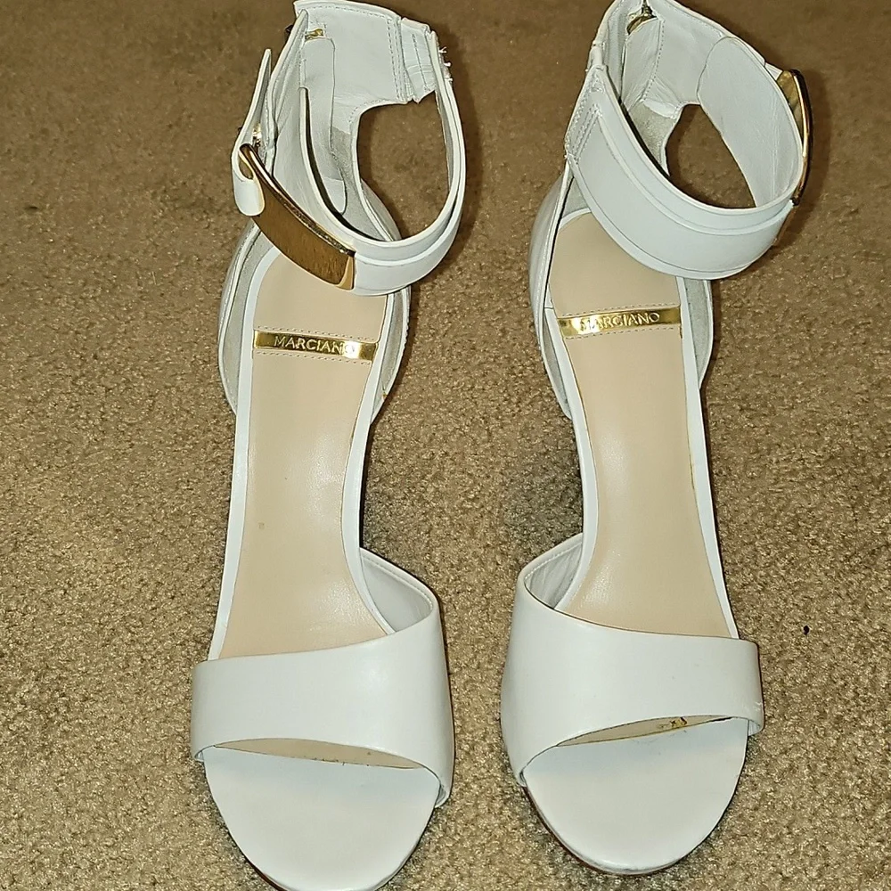 Marciano Elegant White High Heels with Gold Accents - Picture 3 of 12